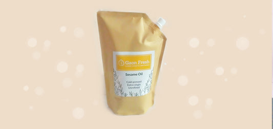 Sesame oil (gingelly, til, तिल) - cold pressed, unrefined, extra virgin - Gaon Fresh - 500ML