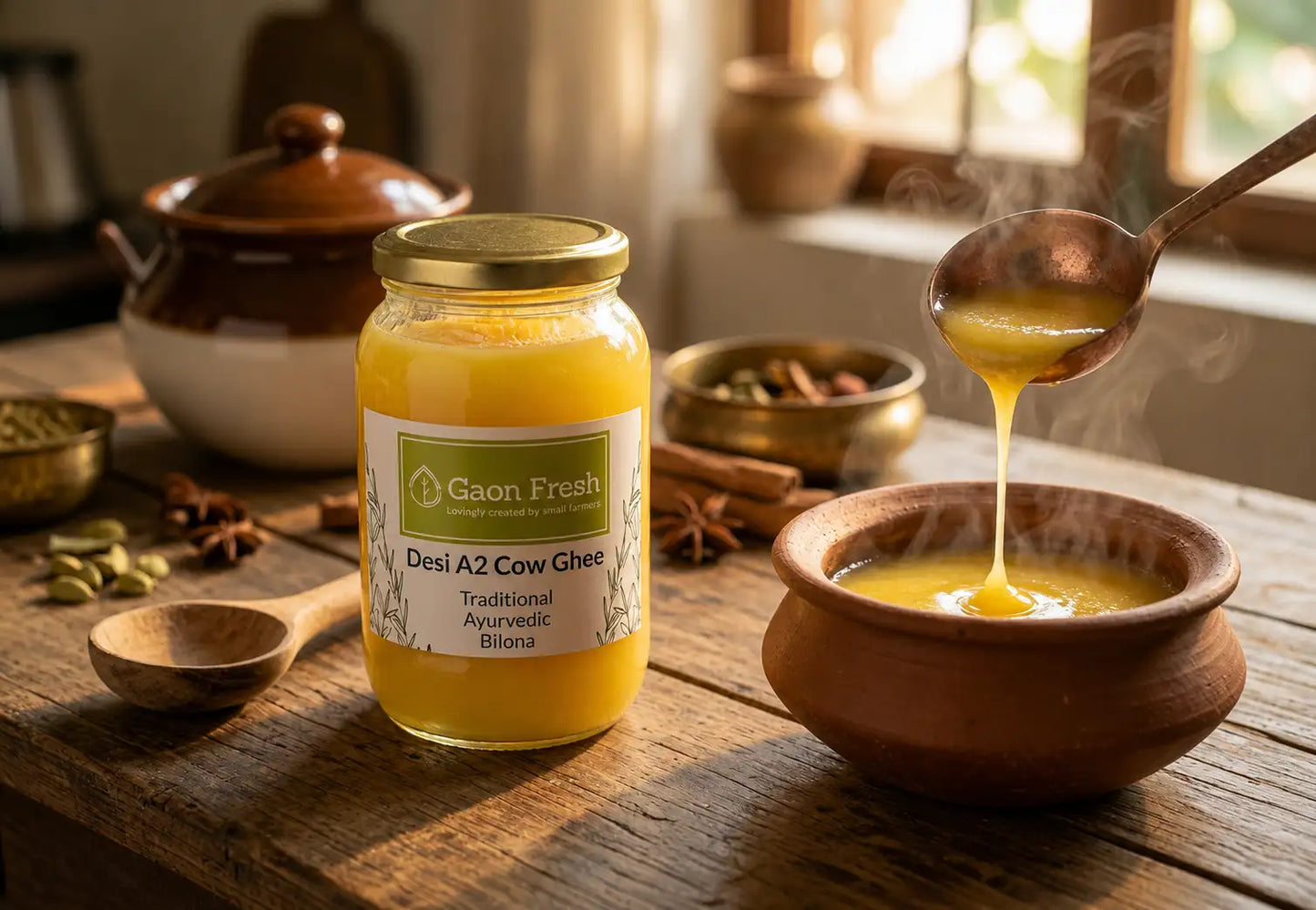 Desi A2 cow ghee (Ayurvedic and bilona) - Gaon Fresh - 500ML