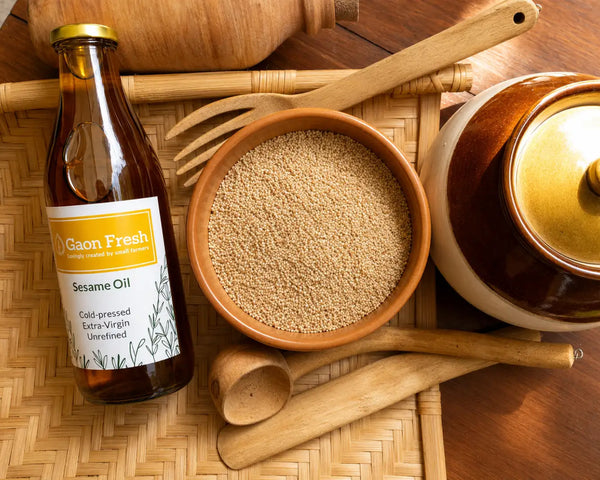 Sesame oil (gingelly, til, तिल) - cold pressed, unrefined, extra virgin - Gaon Fresh - 500ML