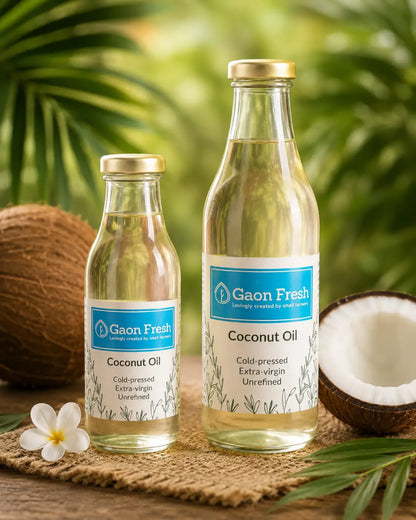 Coconut oil (Nariyal, नारियल) - cold pressed, unrefined, extra virgin - Gaon Fresh - 500ML