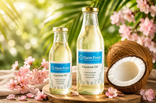 Coconut oil (Nariyal, नारियल) - cold pressed, unrefined, extra virgin - Gaon Fresh - 500ML