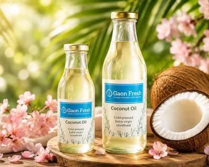 Coconut oil (Nariyal, नारियल) - cold pressed, unrefined, extra virgin - Gaon Fresh - 500ML