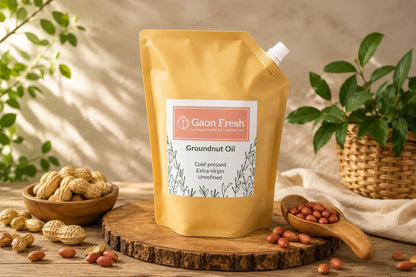 Groundnut oil (peanut, moongphali, मूंगफली) - cold pressed, unrefined, extra virgin - Gaon Fresh - 500ML