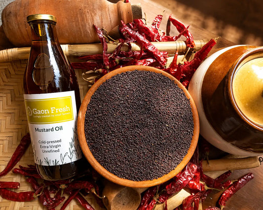 Mustard oil (sarson, सरसों) - cold pressed, unrefined, extra virgin - Gaon Fresh - 500ML