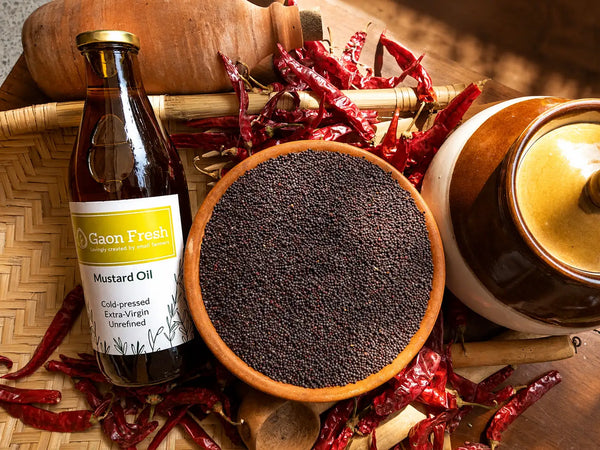 Mustard oil (sarson, सरसों) - cold pressed, unrefined, extra virgin - Gaon Fresh - 500ML