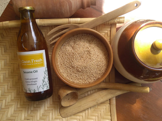 Sesame oil (gingelly, til, तिल) - cold pressed, unrefined, extra virgin - Gaon Fresh - 500ML