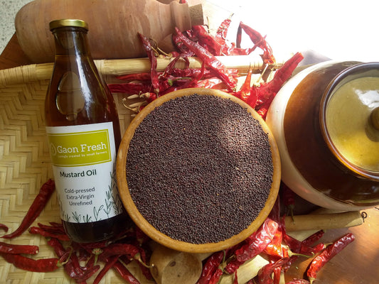 Mustard oil (sarson, सरसों) - cold pressed, unrefined, extra virgin - Gaon Fresh - 500ML