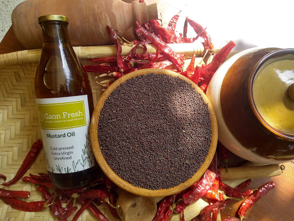 Mustard oil (sarson, सरसों) - cold pressed, unrefined, extra virgin - Gaon Fresh - 500ML