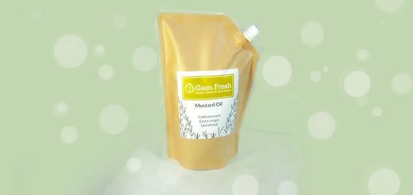 Mustard oil (sarson, सरसों) - cold pressed, unrefined, extra virgin 1Liter (Refill Pouch)