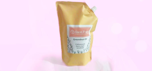 Groundnut oil (peanut, moongphali, मूंगफली) - cold pressed, unrefined, extra virgin 1Liter (Refill Pouch)